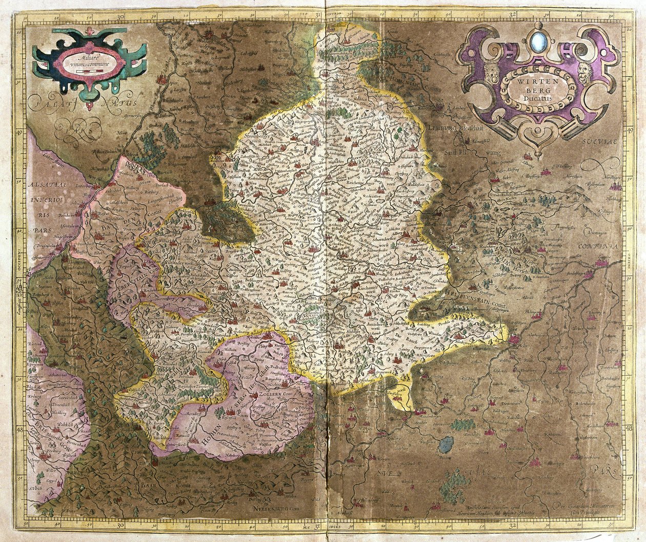 Wirtembergia, południowe Niemcy (grawerowanie autorstwa Gerardus Mercator