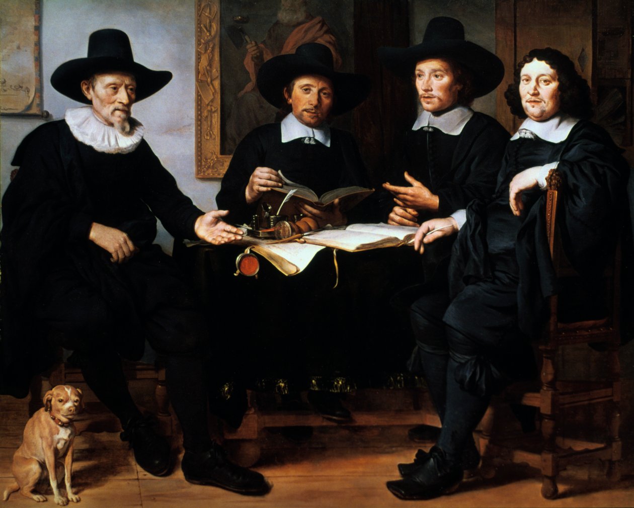 Czterech oficerów gildii bednarzy i handlarzy winem w Amsterdamie, 1657. autorstwa Gerbrand van den Eeckhout