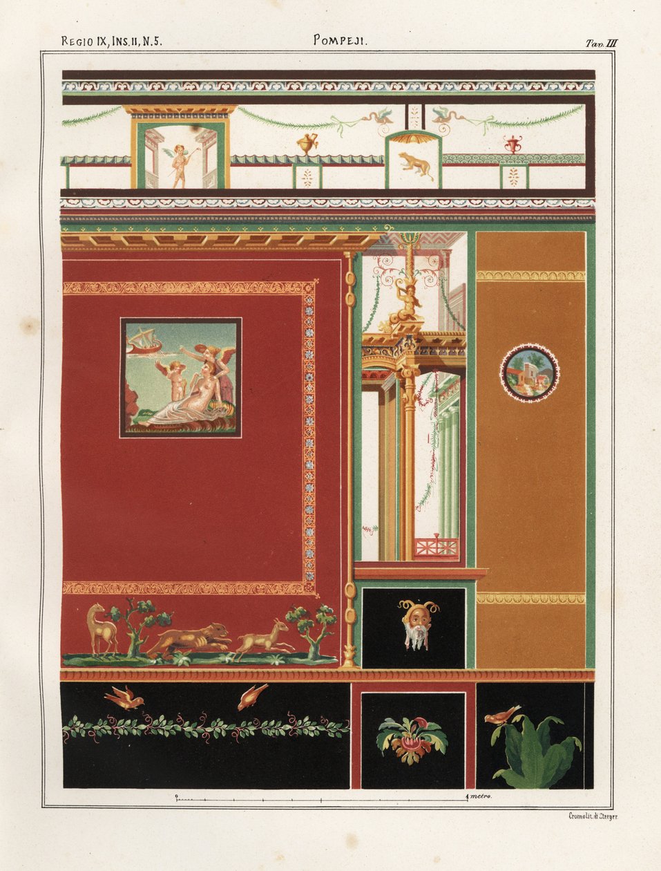 Ariadna patrzy, jak łódź Tezeusza wypływa z wyspy Naxos. Mural z triclinium w sklepie/mieszkaniu w Regio IX.II.5 w Pompejach. Chromolitografia Victora Steegera na podstawie ilustracji Geremii Discanno z Emile Presuhn (1844-1878) The Most Beau autorstwa Geremia Discanno