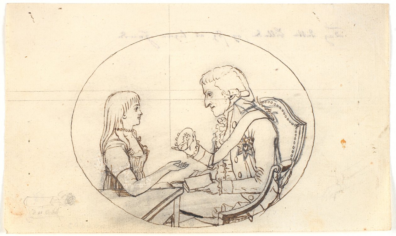 Książę koronny Frederik z księciem koronnym (Chr. VIII) pokazuje portret zmarłej księżnej tronu Sofie Frederikke autorstwa Gerhard Ludvig Lahde