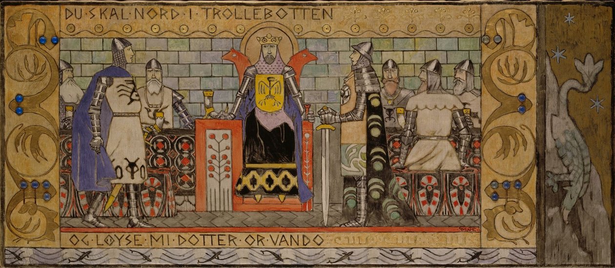Åsmund w sali królewskiej autorstwa Gerhard Munthe