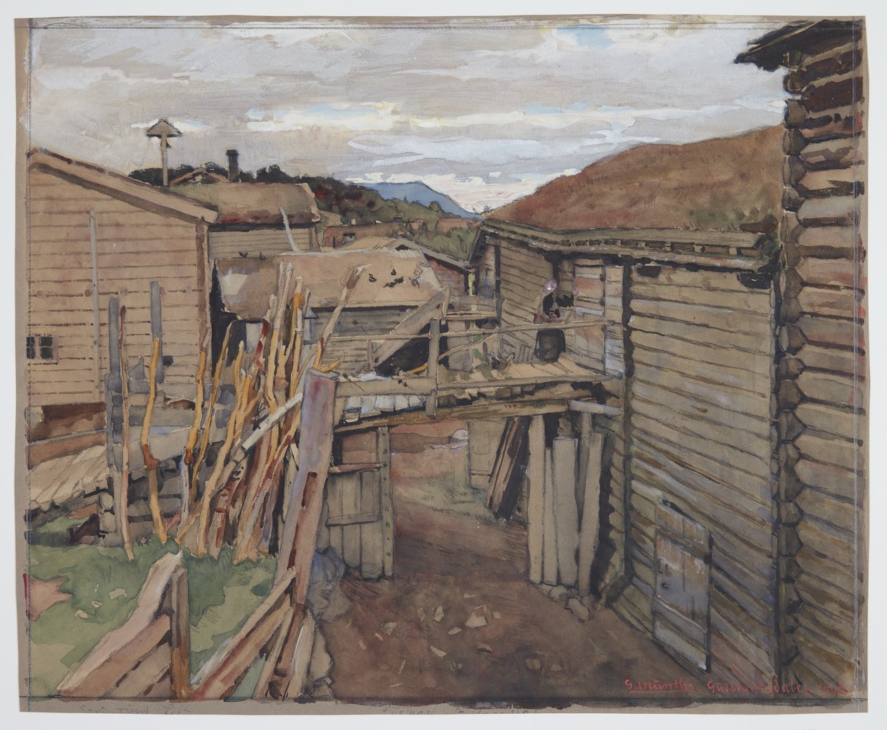 Dolina Gudbranda, stare domy autorstwa Gerhard Munthe
