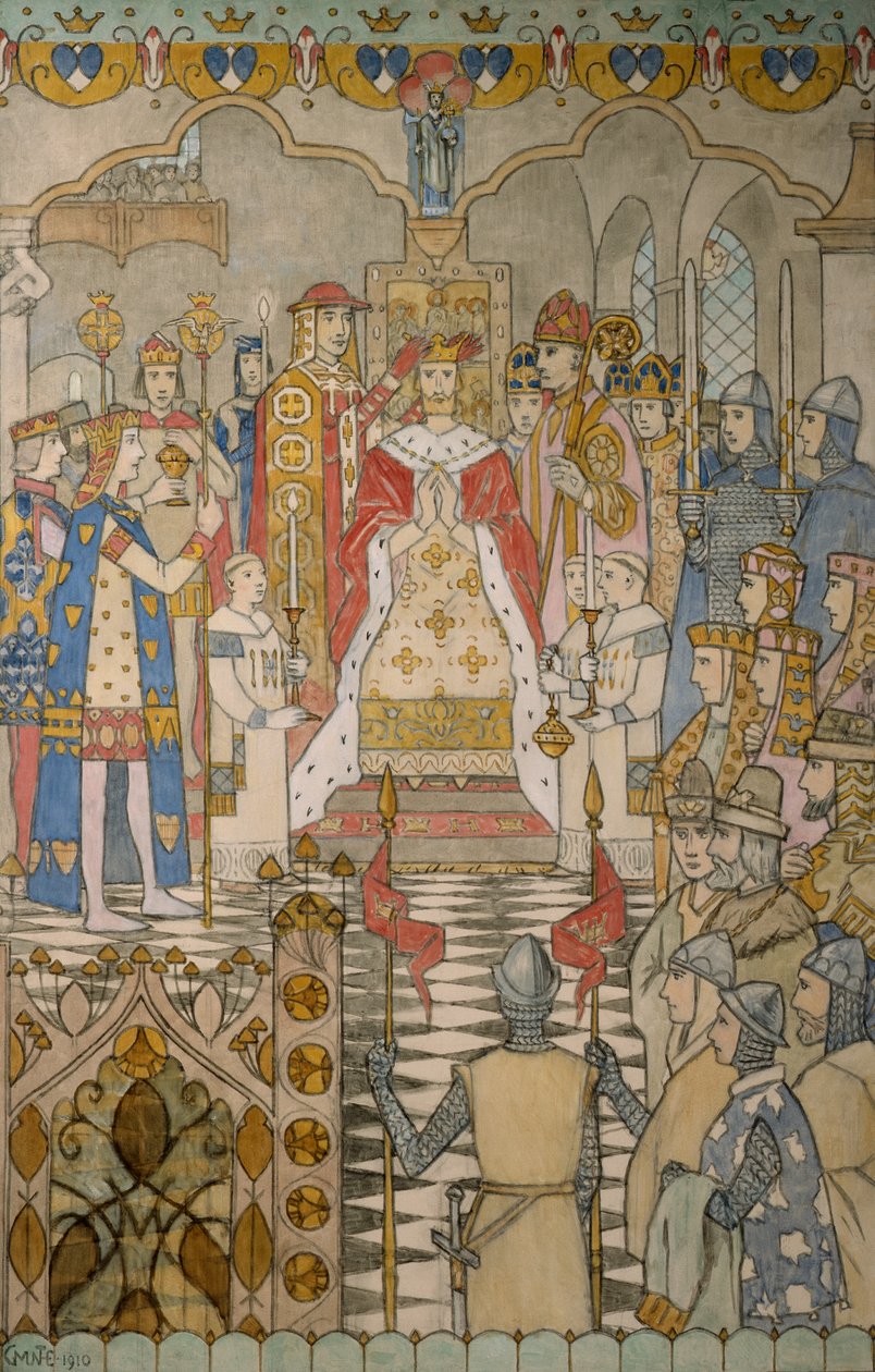 Koronacja króla Haakonsa autorstwa Gerhard Peter Frantz Vilhelm Munthe