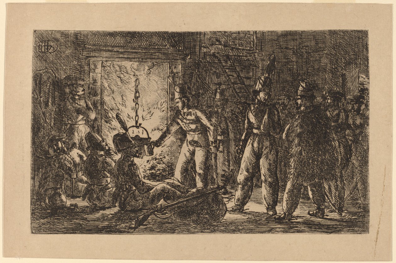 Kozacy przed kominkiem [recto] autorstwa Gerhardus Emaus de Micault