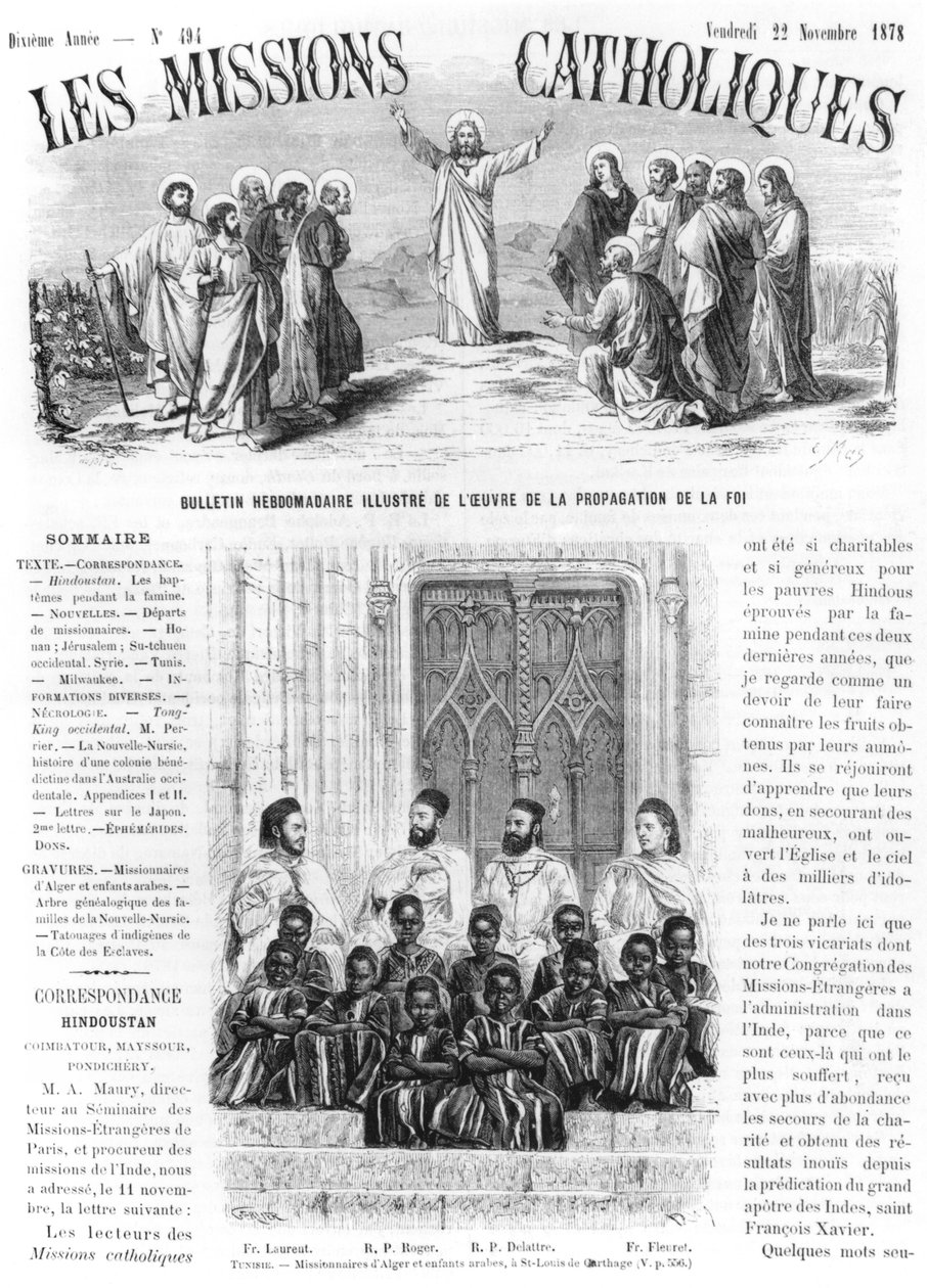 Misjonarze z Algieru i dzieci arabskie w St. Louis of Carthage w Tunezji, ilustracja z „Les Missions Catholiques”, 22 listopada 1878 autorstwa Gerlier