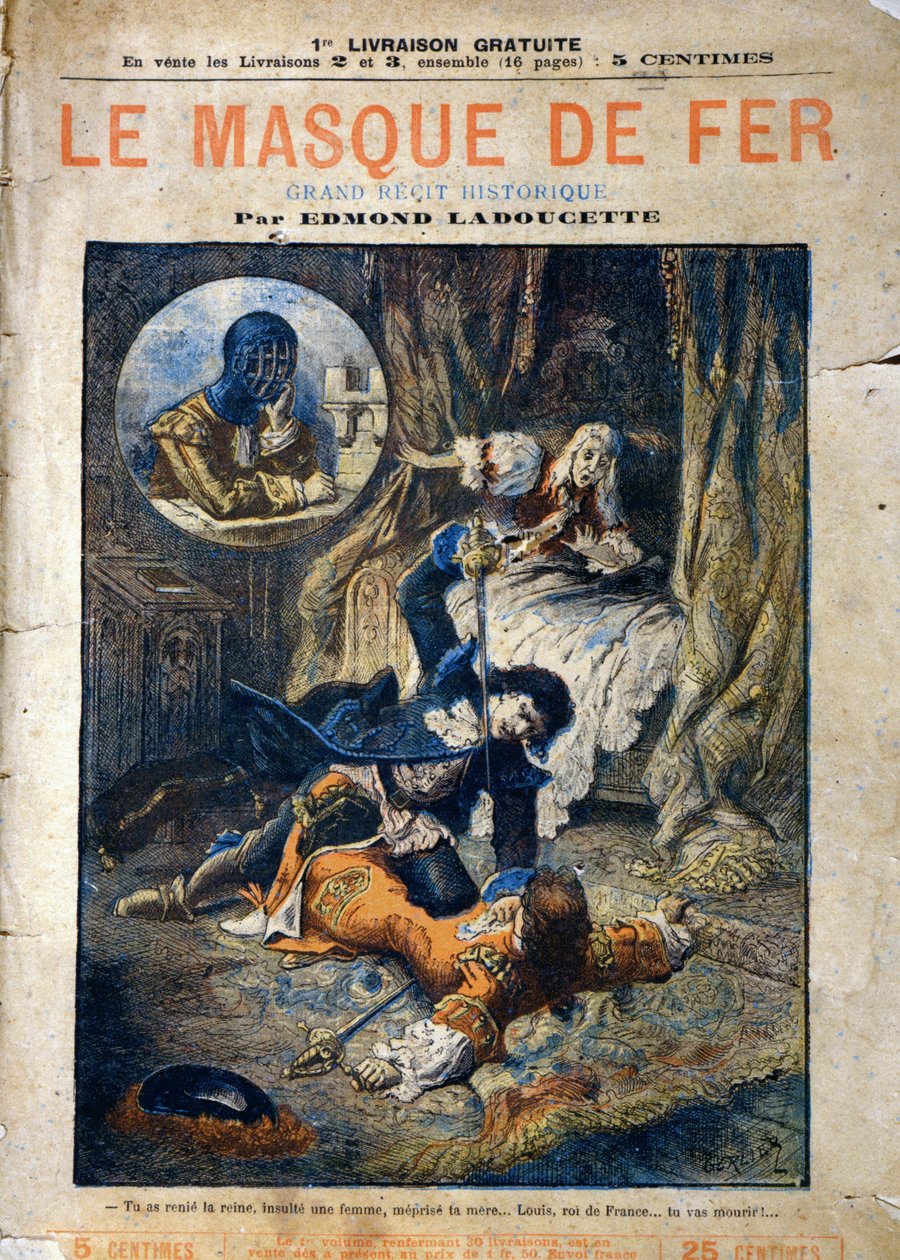 Le Masque de Fer, okładka powieści Edmonda Ladoucette, wydana w odcinkach pod koniec XIX wieku autorstwa Gerlier