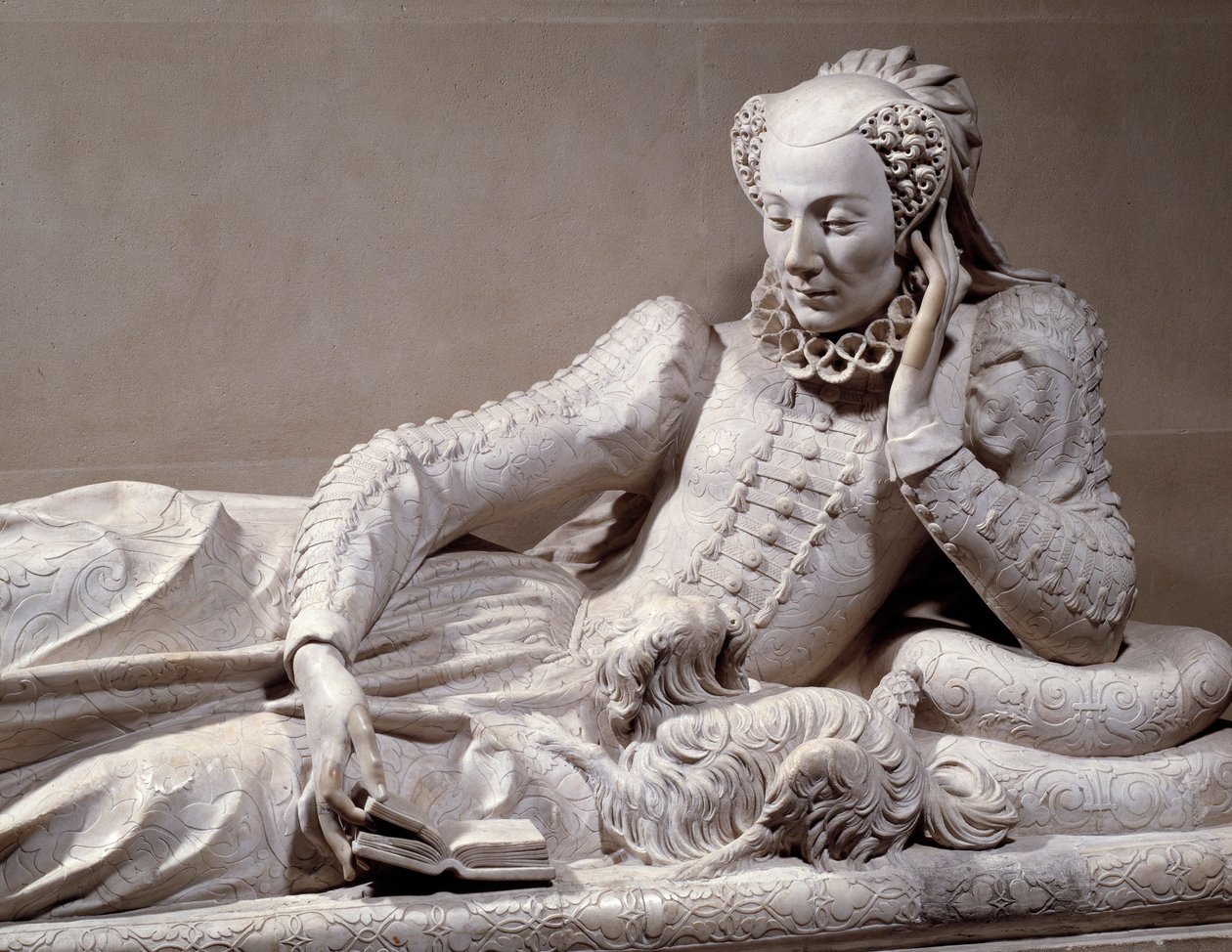 Pomnik nagrobny: Grób sympatii Jeanne Valentine Balbiani (1518-1572), żony kardynała Rene de Birague (1506-1583), kanclerza Francji. Szczegół. Marmurowa rzeźba Germaina Pilona (1535 - 1590), ok. 1573. Paryż, Musee Du Louvre autorstwa Germain Pilon