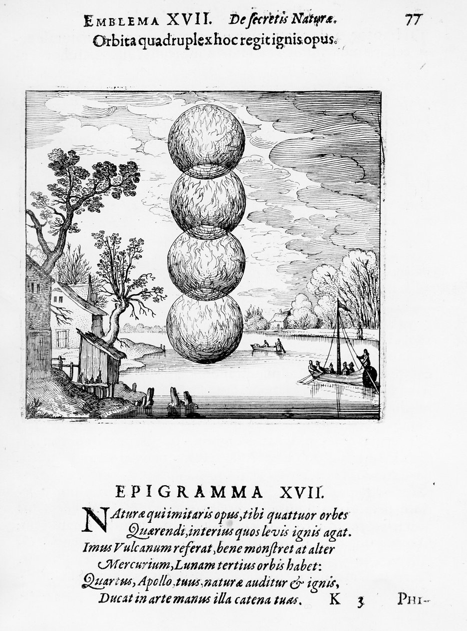 „Poczwórne koło rządzi tym ognistym dziełem”, Emblemat XVII z „Atlanta Fugiens” Michaela Maiera, 1617 autorstwa German School