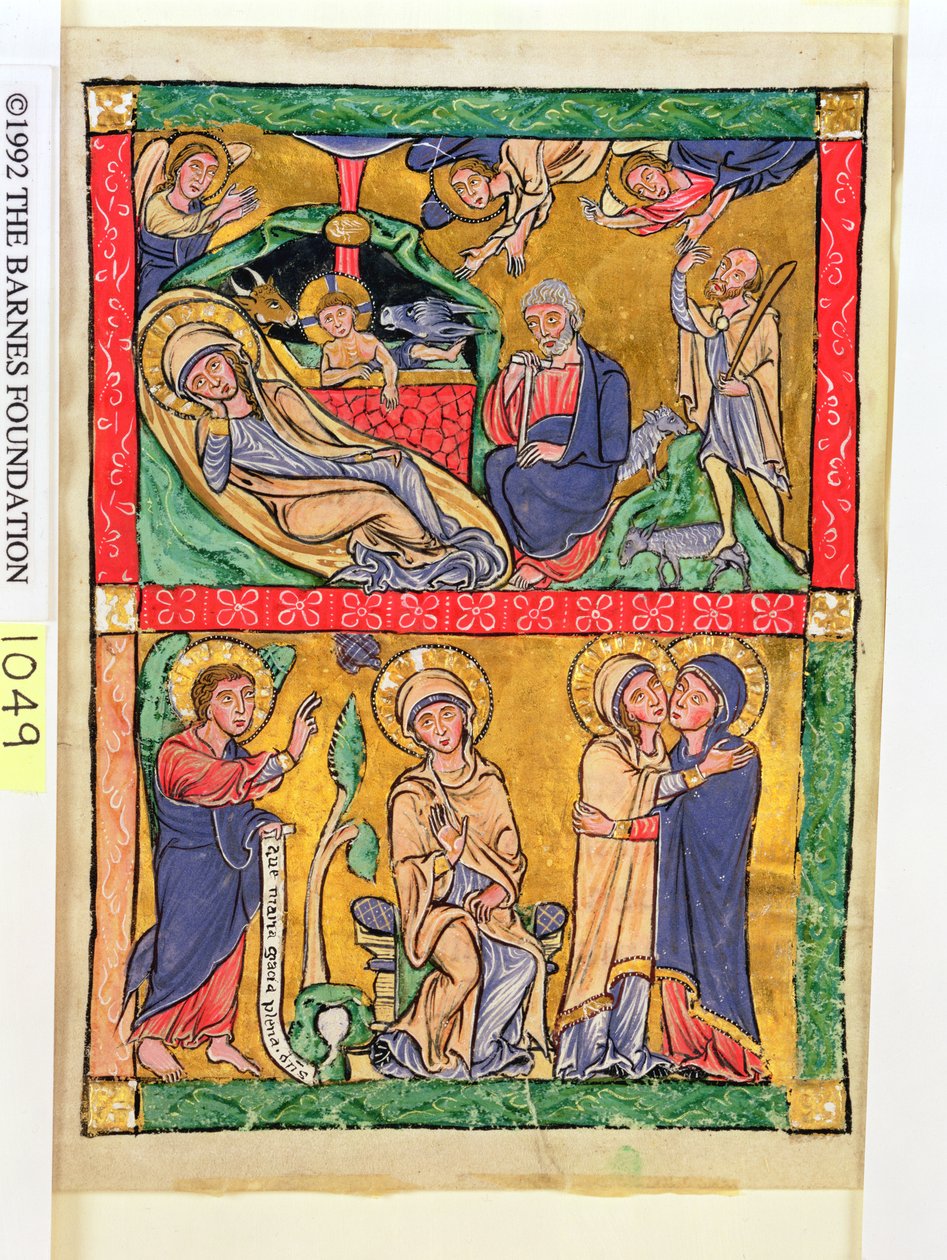 Narodziny Chrystusa, Zwiastowanie i Nawiedzenie, 1200 (wc na welinie) autorstwa German School