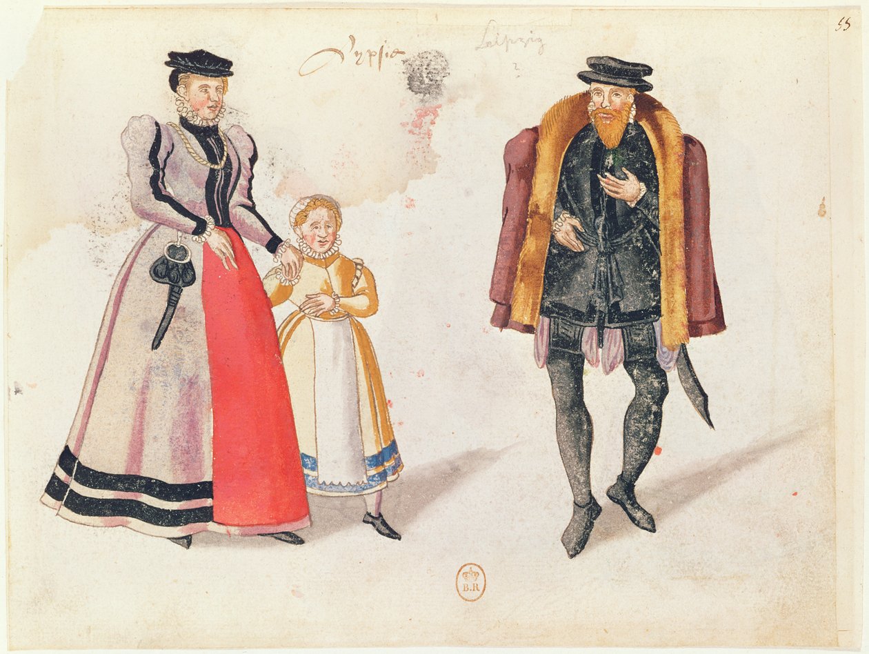Mieszkańcy Lipska, 1572 (kolorowy grawerunek) autorstwa German School