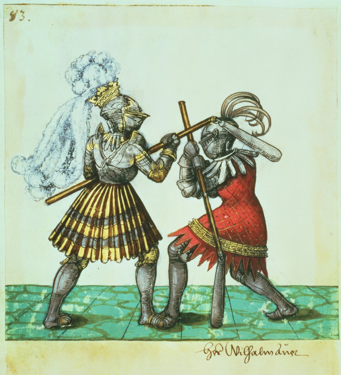 Fol.83 Cesarz Niemiec Maksymilian I (1459-1519) biorący udział w walce między ludźmi, z „Kodeksu Freydala” autorstwa German School