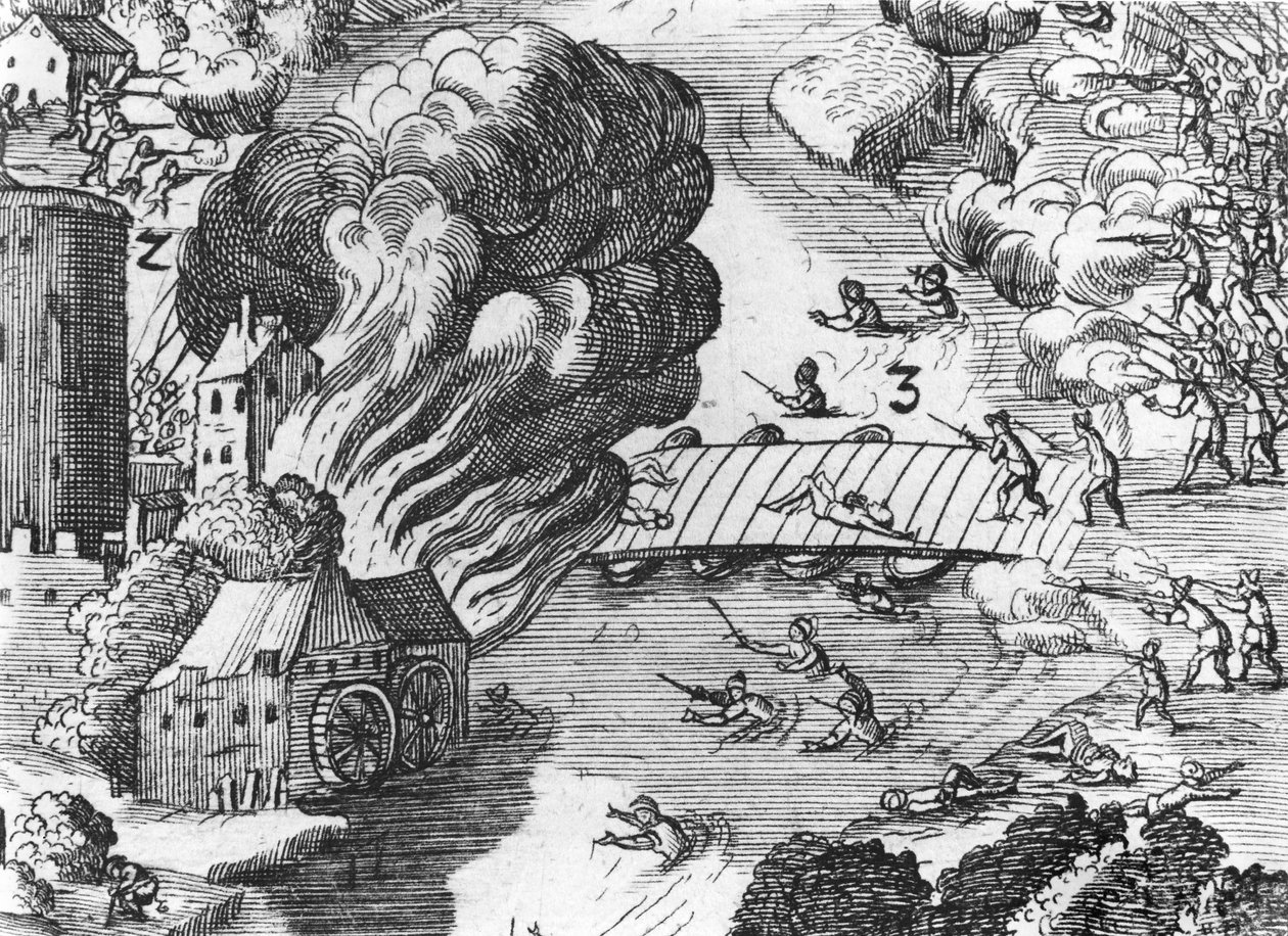 Widok ogólny bitwy pod Muhlberg, szczegół, 24 kwietnia 1547 (patrz też 217805, 217806, 217807) autorstwa German School