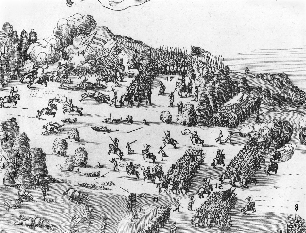 Widok ogólny bitwy pod Muhlberg, szczegół, 24 kwietnia 1547 (patrz też 217805 do 217808) autorstwa German School