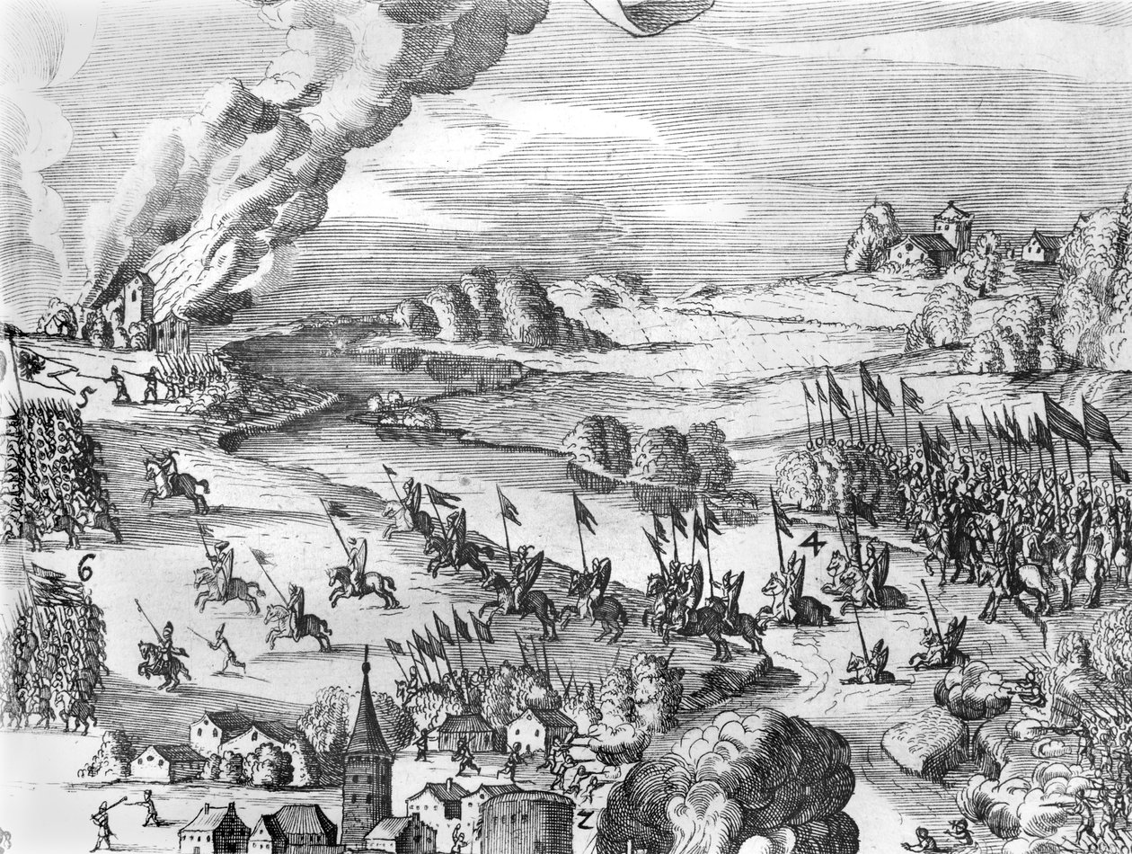 Widok ogólny bitwy pod Muhlberg, szczegół, 24 kwietnia 1547 (patrz także 217805 do 217810) autorstwa German School