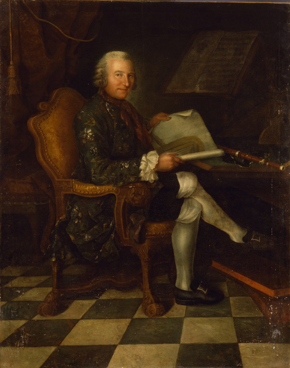 Isaac Egmont von Chasot przy swoim biurku (z fletem Fryderyka Wielkiego), 1750 autorstwa German School