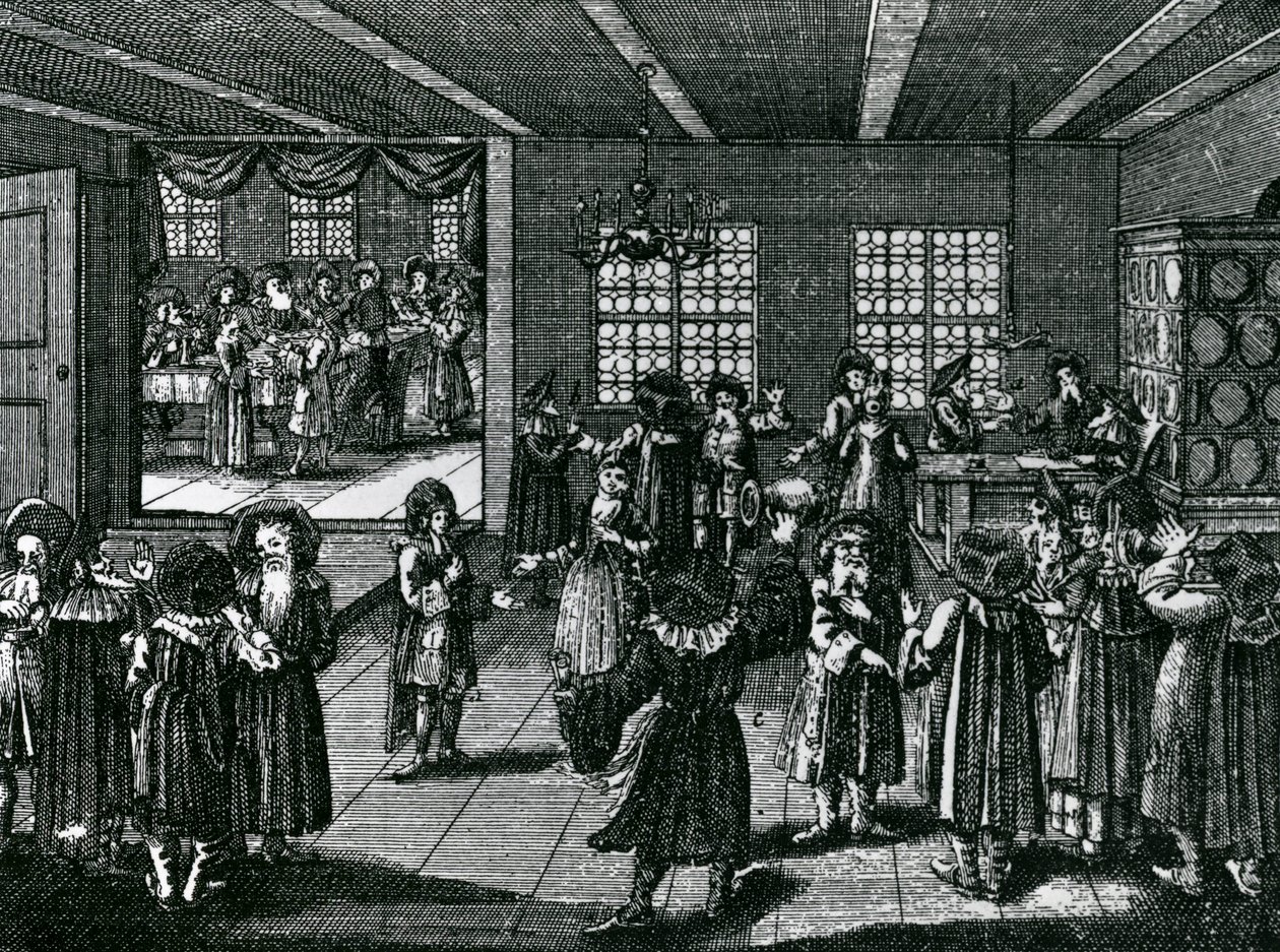 Żydowskie obchody zaręczynowe, z „Judisches Ceremoniel”, Paul Christian Kirchner, 1726 autorstwa German School