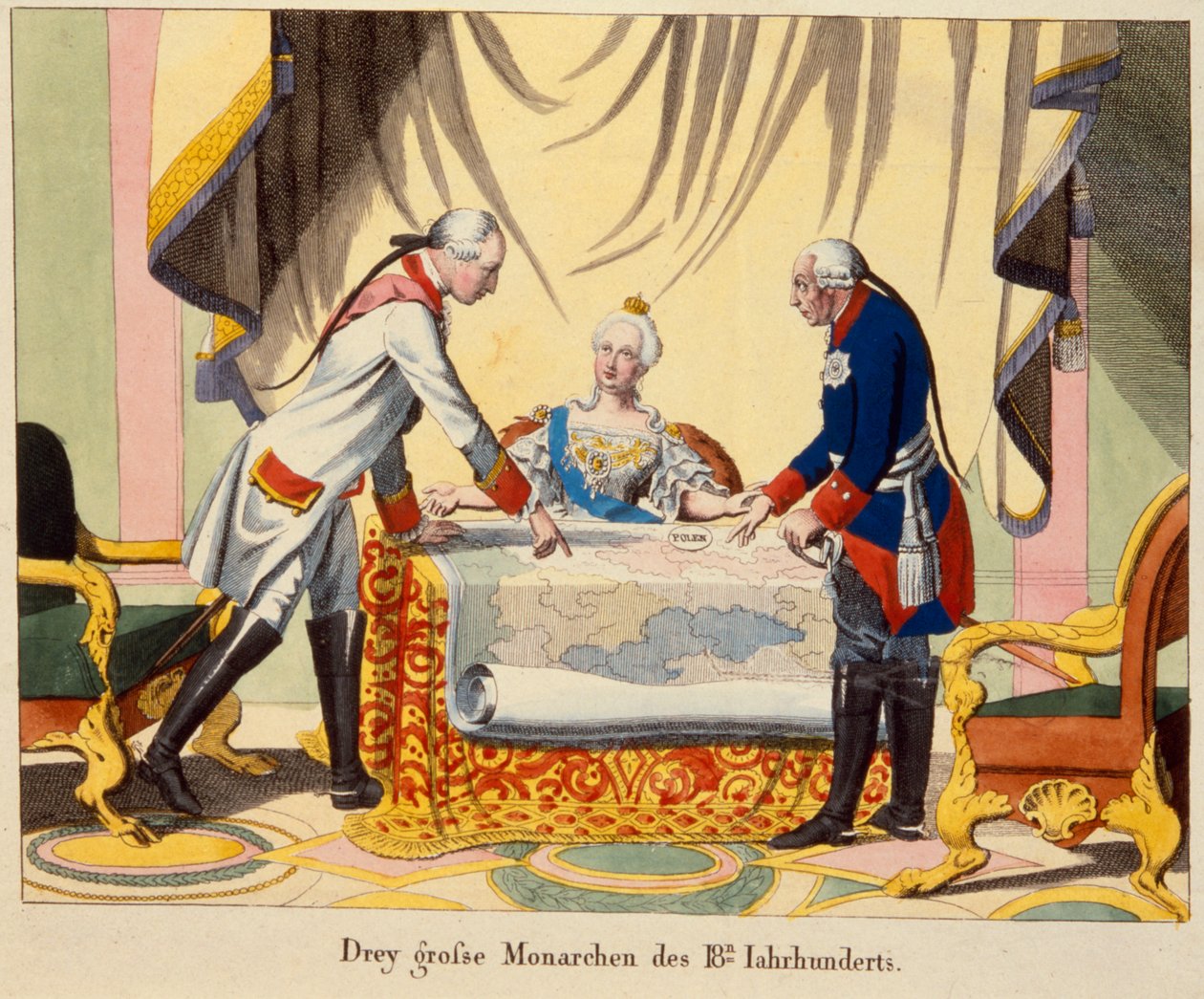Józef II, Katarzyna Wielka i Fryderyk II autorstwa German School