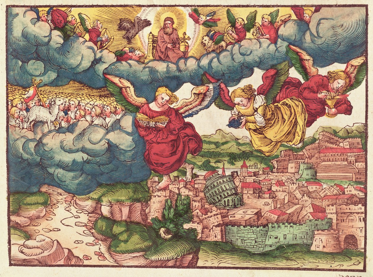 Sąd Ostateczny, z Biblii Lutra, ok. 1530 (kolorowy drzeworyt) autorstwa German School