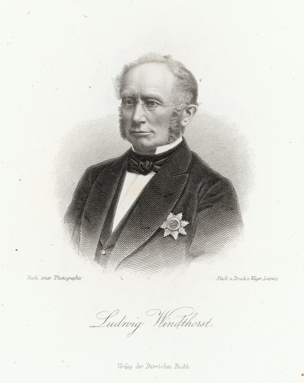 Ludwig Windthorst (1812-91) w „Allgemeine Moden-Zeitung”, Lipsk, 1872 autorstwa German School
