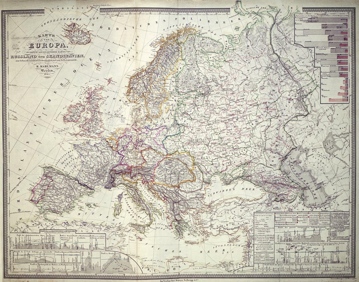 Mapa Europy, 1841 r. autorstwa German School