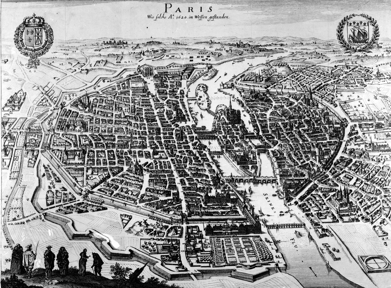 Mapa Paryża, 1620 autorstwa German School