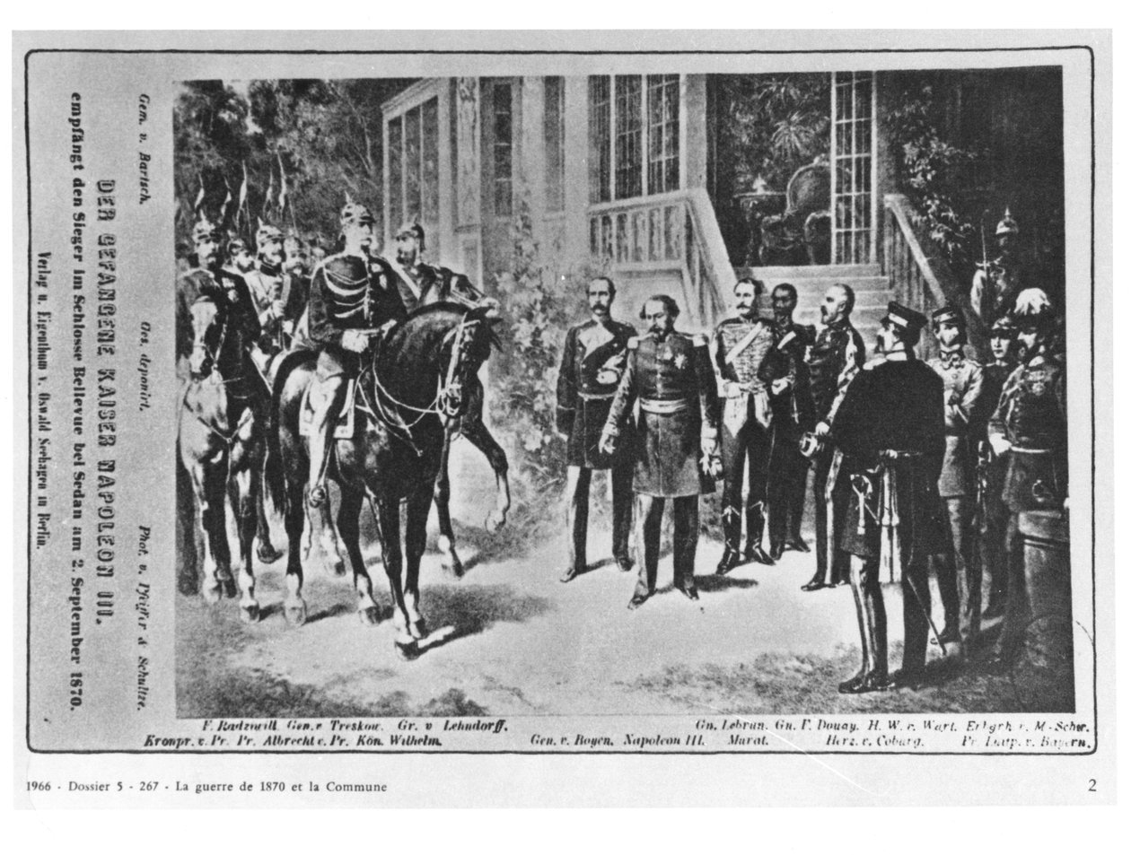 Spotkanie cesarza Napoleona III (1808-73) z cesarzem Wilhelmem I (1797-1888) na zamku Bellevue koło Sedanu 2 września 1870 autorstwa German School