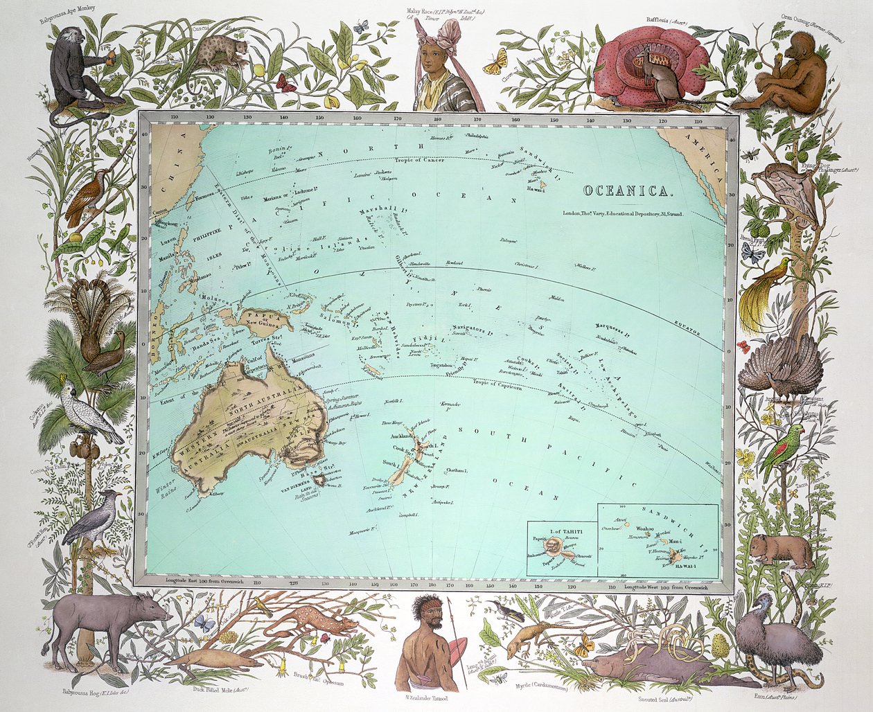 Oceanica, z Atlasu fizycznego Vogela, ok. 1850 r. autorstwa German School