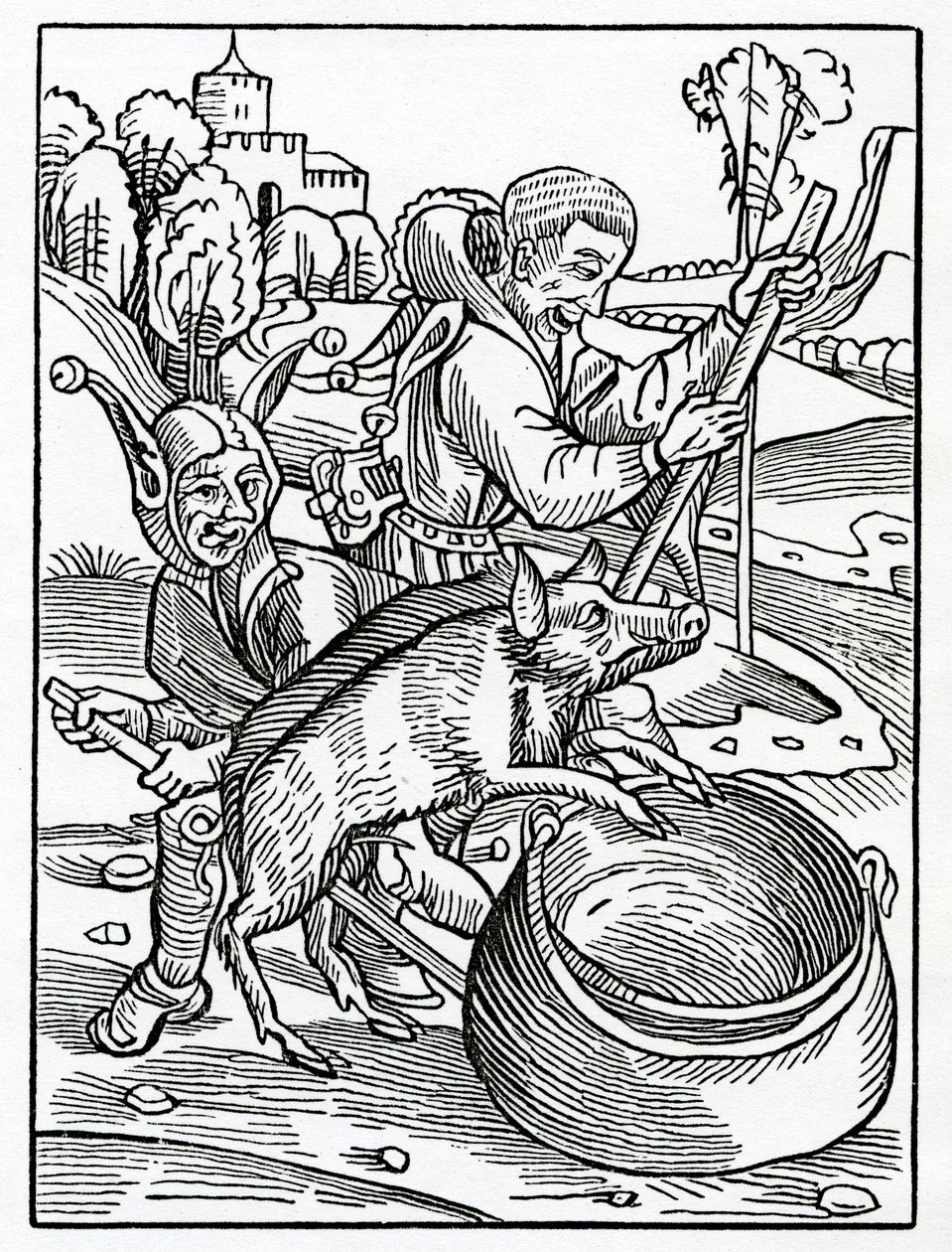 O złych radców, sędziów i ludzi prawa, ilustracja z angielskiego przekładu „Statek głupców” Aleksandra Barclay