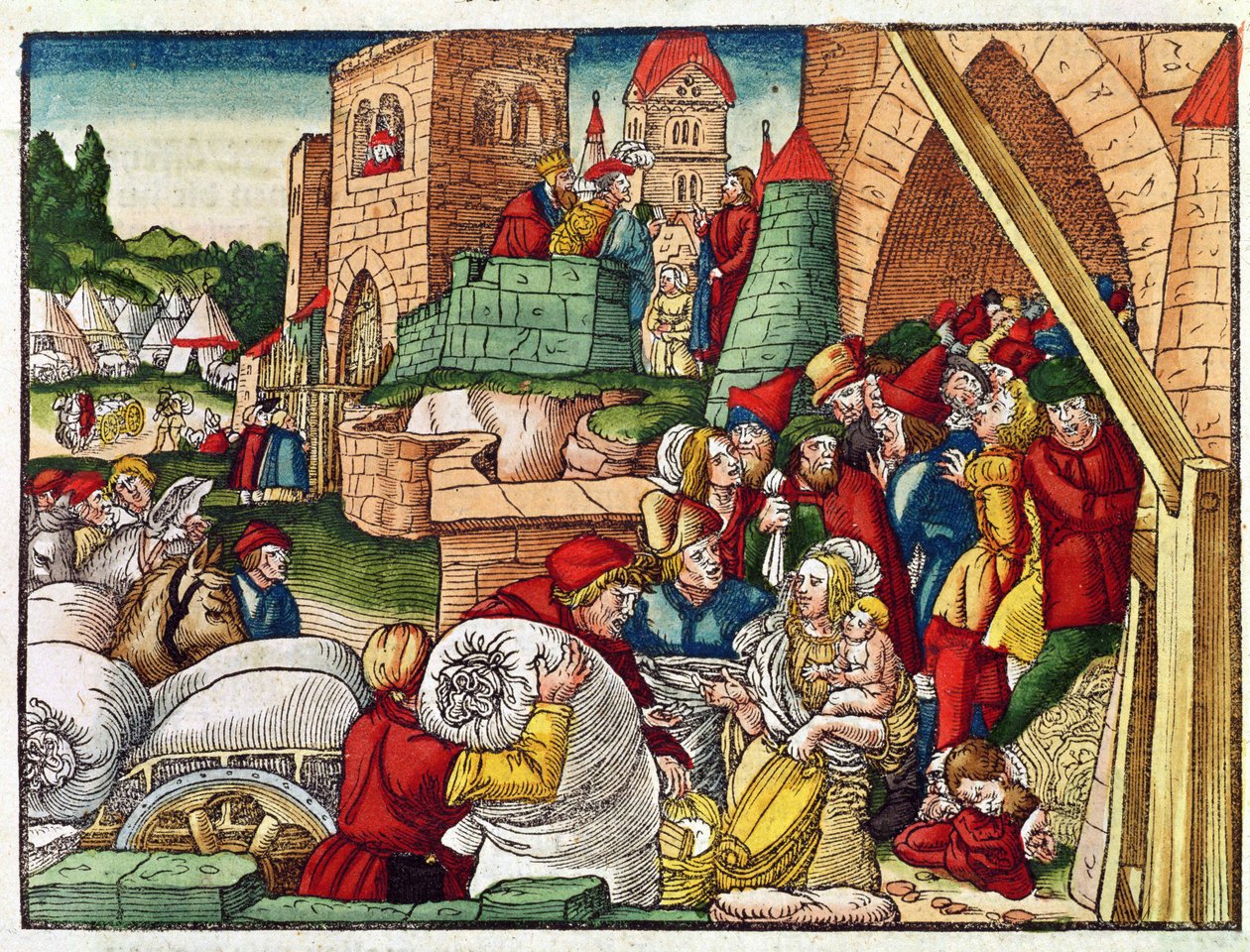 Oblężona Samaria, z Biblii Lutra, ok. 1530 (kolorowy drzeworyt) autorstwa German School