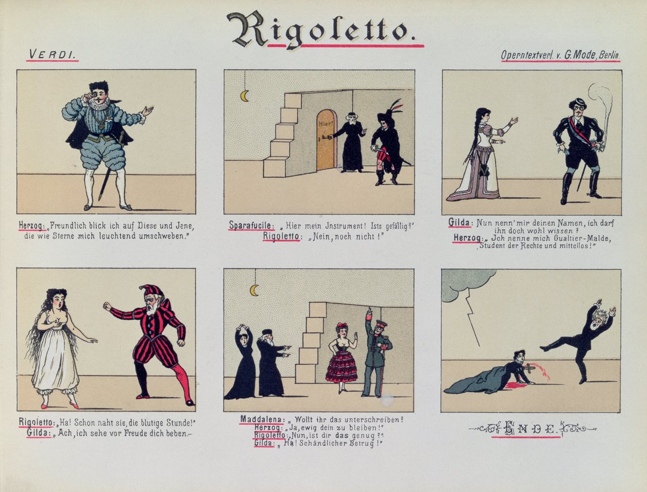 Sceny z opery "Rigoletto" Giuseppe Verdiego (1813-1901) autorstwa German School