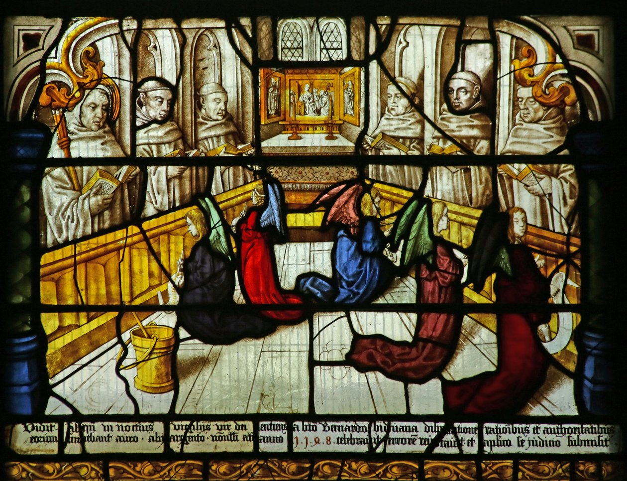 Św. Bernard ma wizję aniołów monitorujących śpiew mnichów, ok. 1500 autorstwa German School