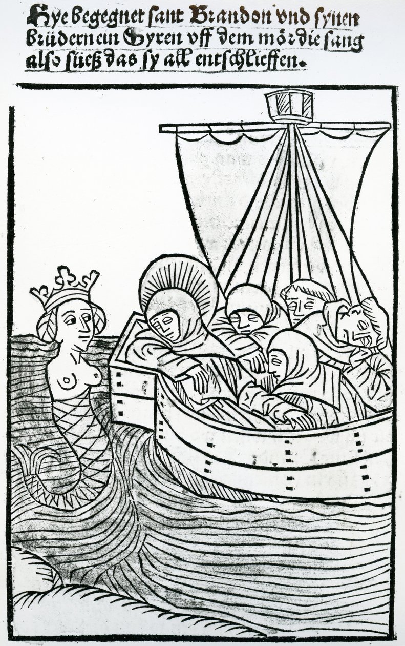 Św. Brendan i Syrena, ilustracja z „Podróży św. Brendana”, 1499 autorstwa German School