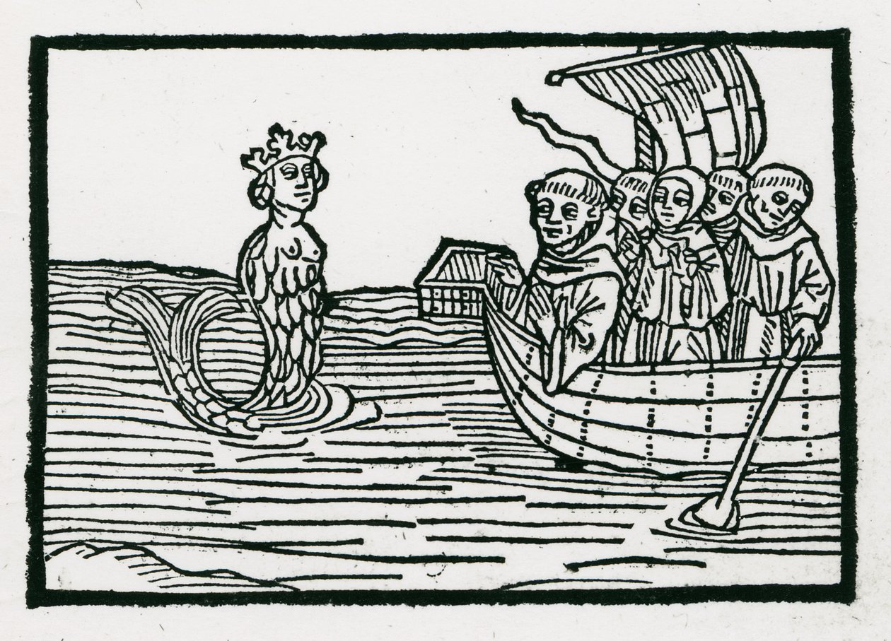 Św. Brendan i Syrena, ilustracja z „Podróży św. Brendana”, 1499 autorstwa German School