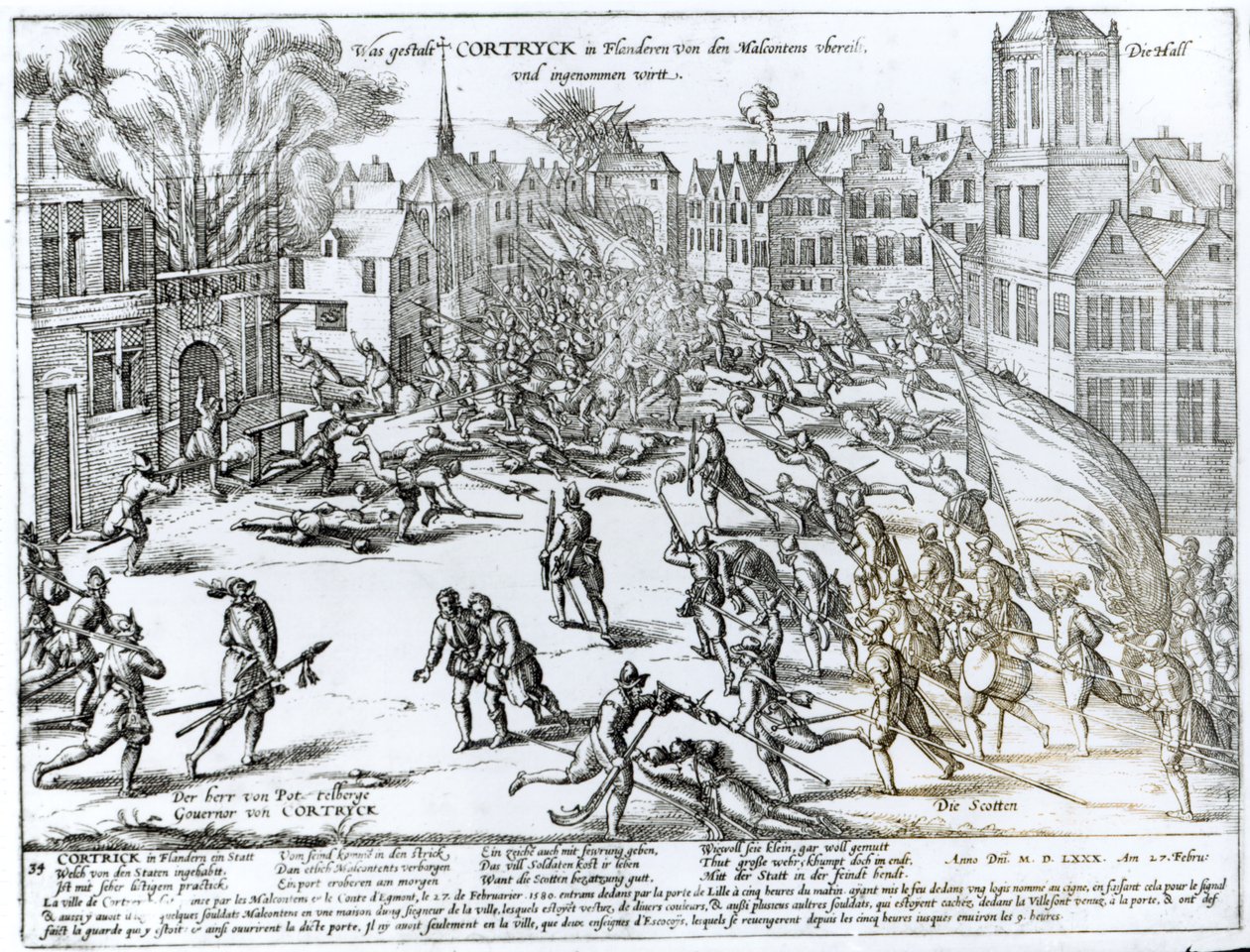 Bitwa pod Courtrai między Francuzami a Flamandami, 1580 autorstwa German School