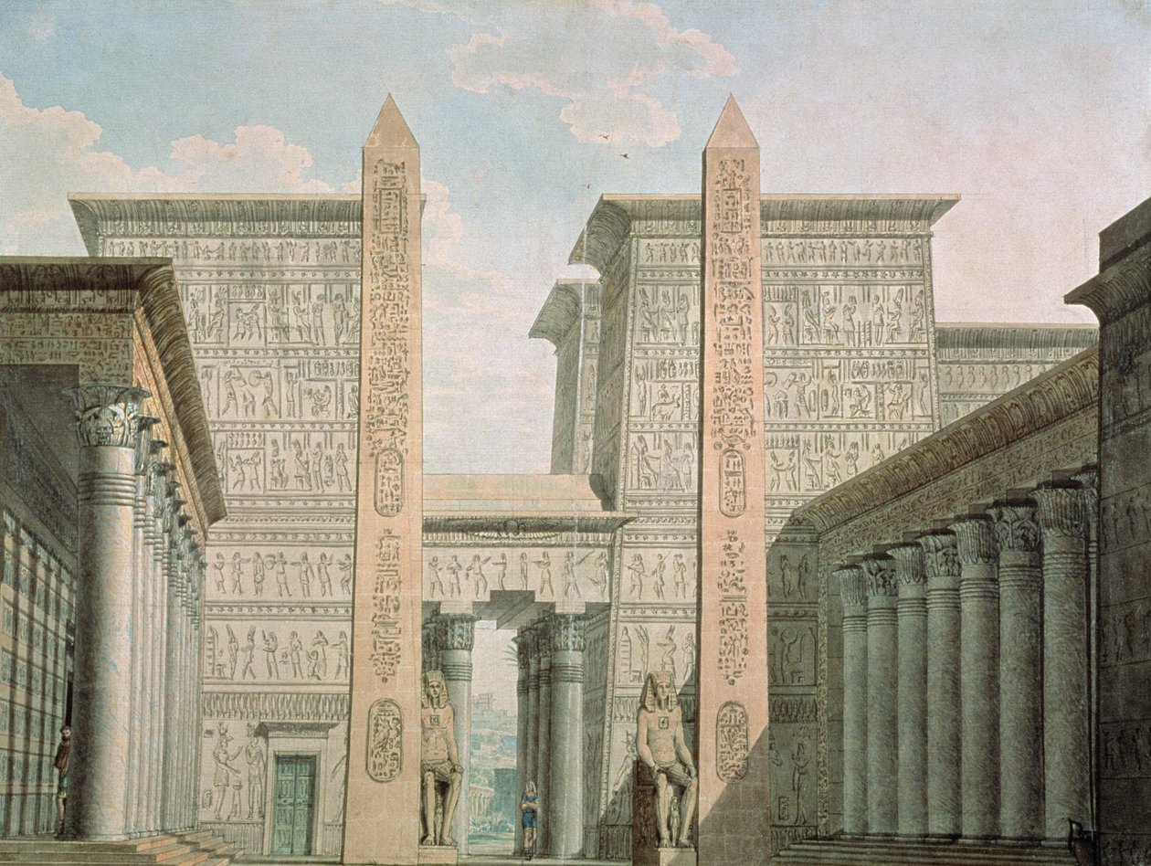 Wejście do świątyni, akt I scena III, scenografia do "Czarodziejskiego fletu" Wolfganga Amadeusza Mozarta (1756-91) autorstwa German School