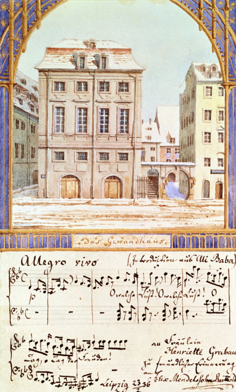 Lipski Gewandhaus z utworem Felixa Mendelssohna (1809-47) autorstwa German School