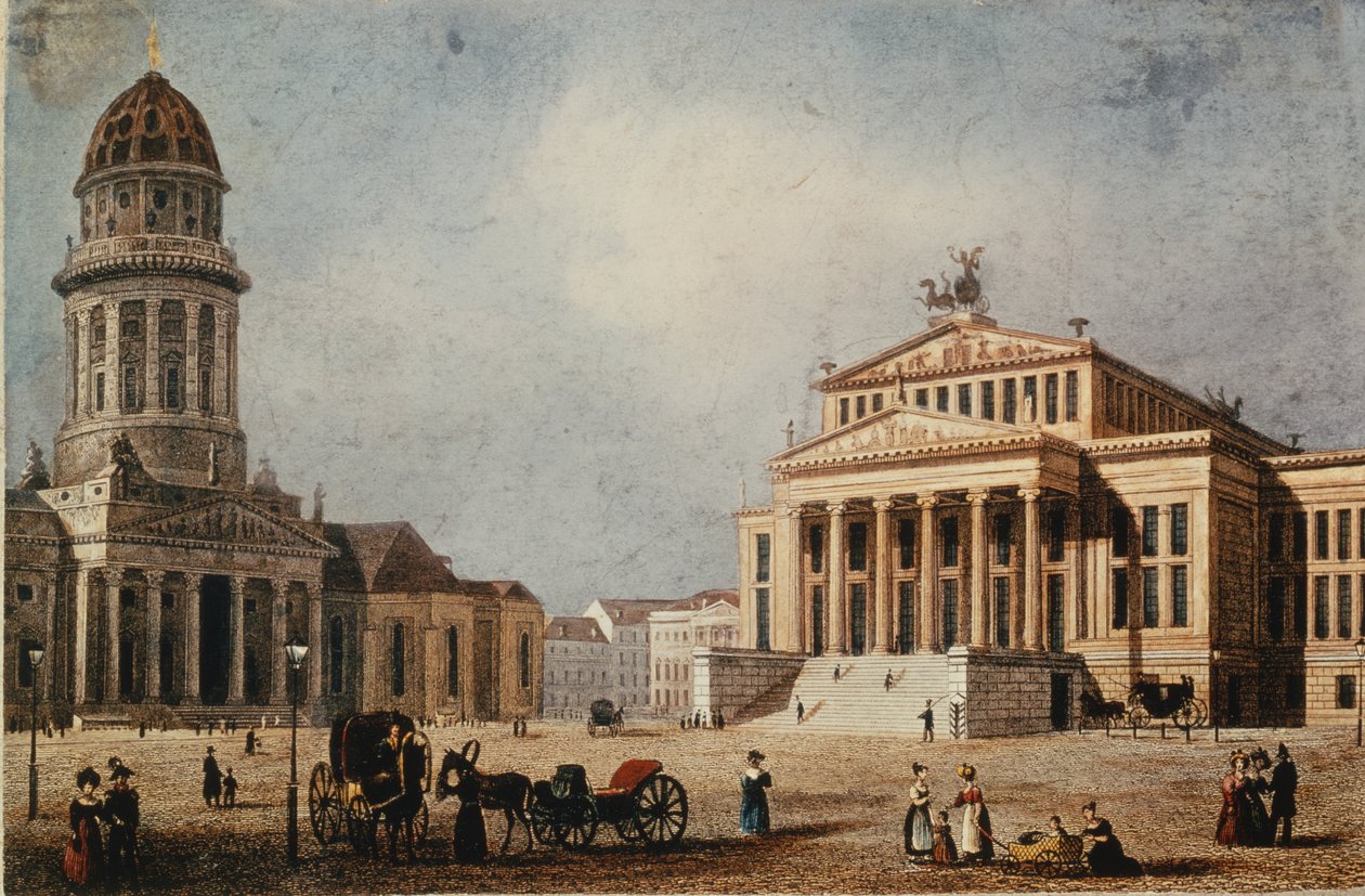 Teatr Królewski i Nowy Kościół, 1833 (rycina ręcznie kolorowana) autorstwa German School
