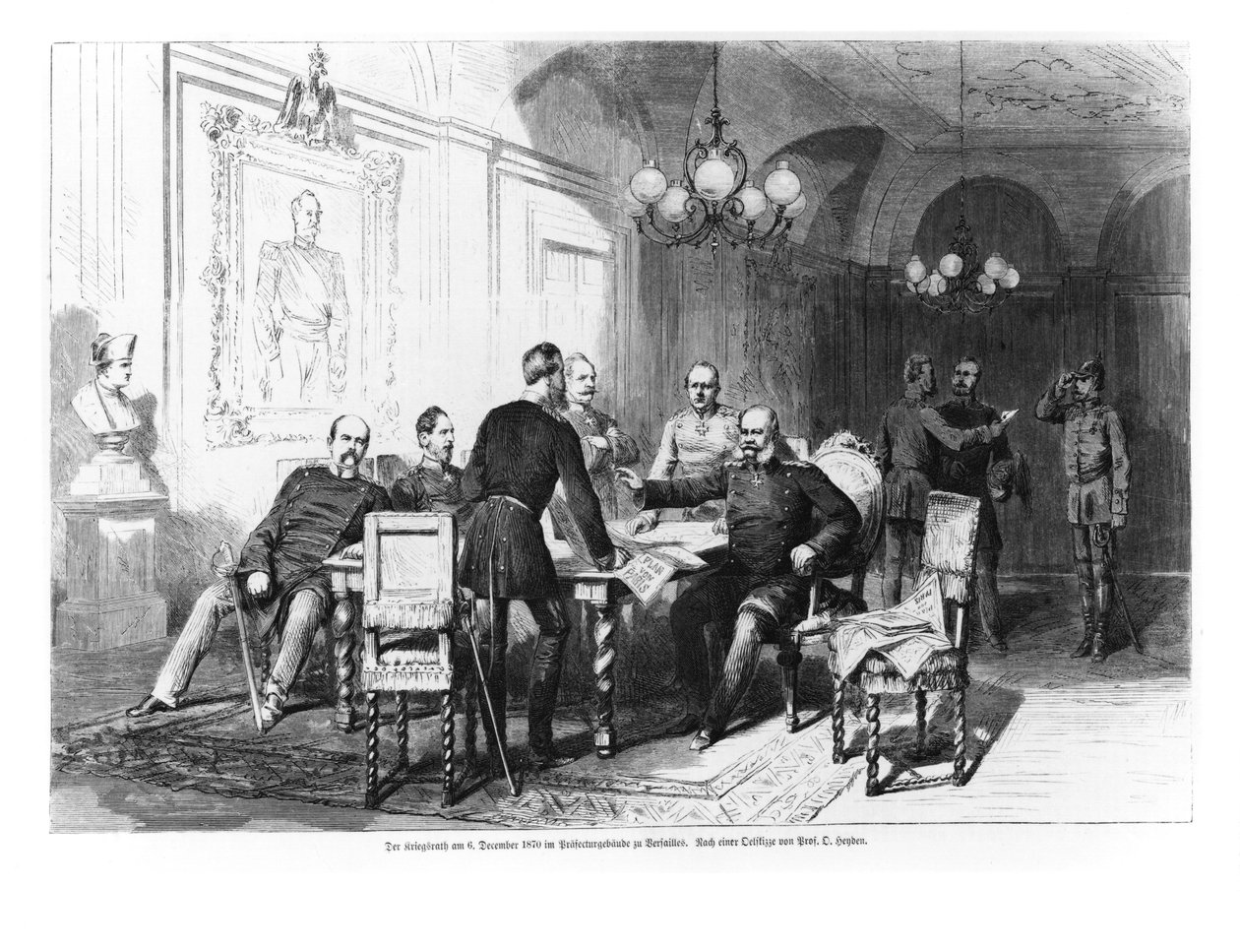 Rada Wojenna w Prefekturze Wersalu 6 grudnia 1870, ilustracja z „Illustrierte Zeitung”, 1871 autorstwa German School