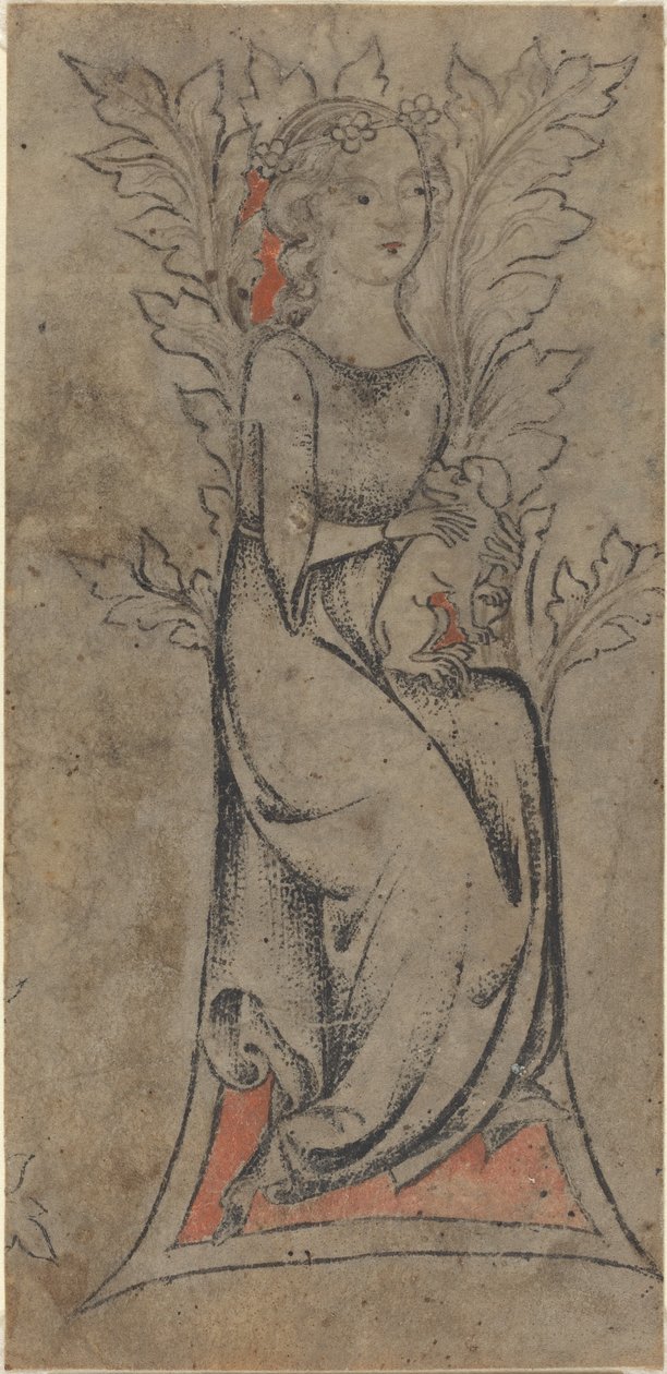 Siedząca dziewczyna z psem autorstwa German 14th Century