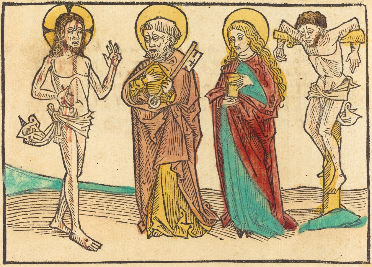 Chrystus pokazuje swoje rany Piotrowi, Magdalenie i dobremu łotrowi autorstwa German 15th Century