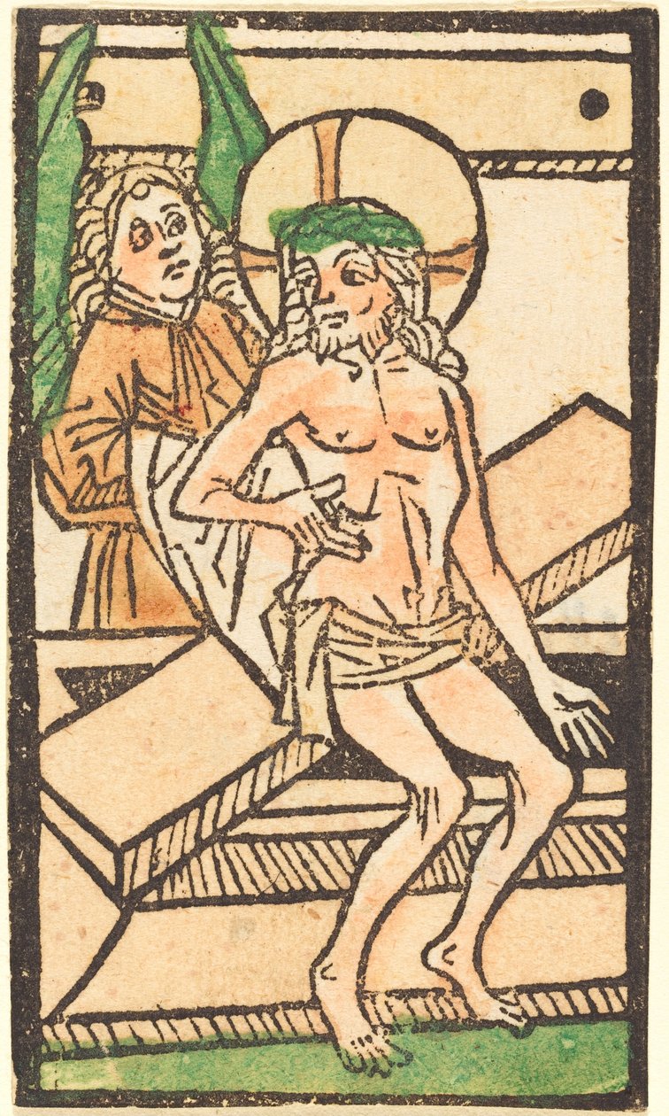 Chrystus siedzący na grobie z jednym aniołem autorstwa German 15th Century