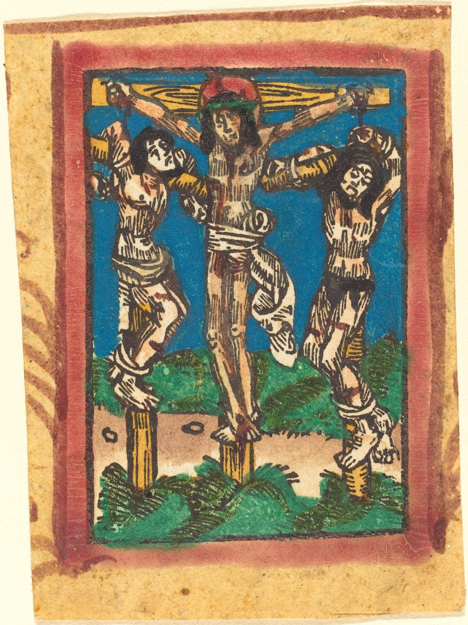 Chrystus na krzyżu między dwoma złodziejami” autorstwa German 15th Century