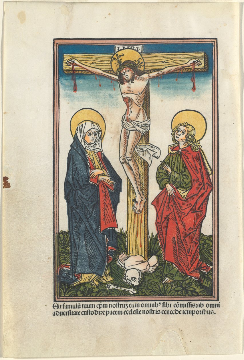 Chrystus na krzyżu z Dziewicą i św. Janem autorstwa German 15th Century