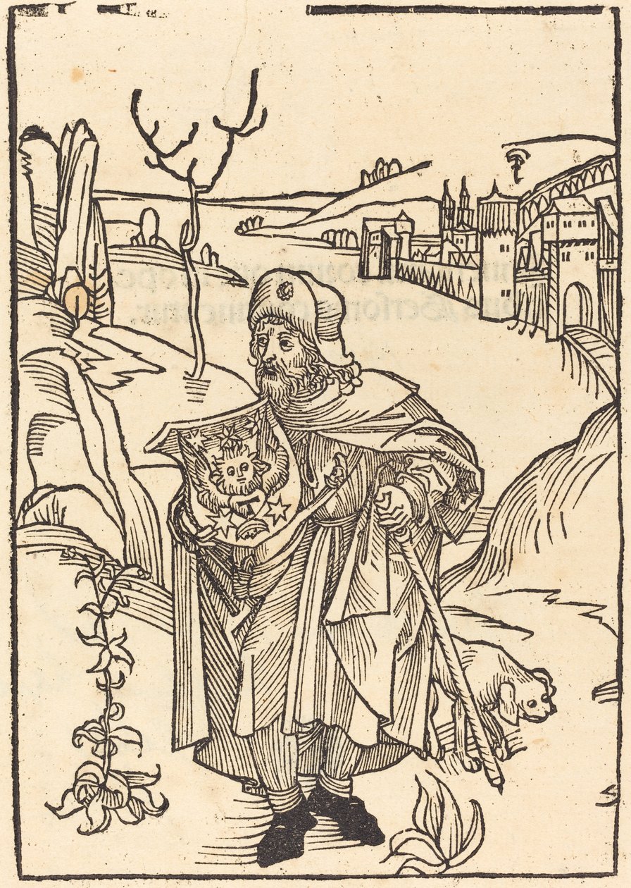 Gerson jako pielgrzym z miastem w tle autorstwa German 15th Century