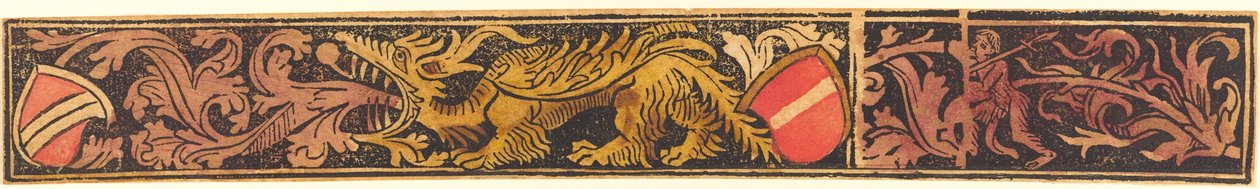 Groteskowy pasek ze smokiem, tarczami i dzikimi ludźmi autorstwa German 15th Century