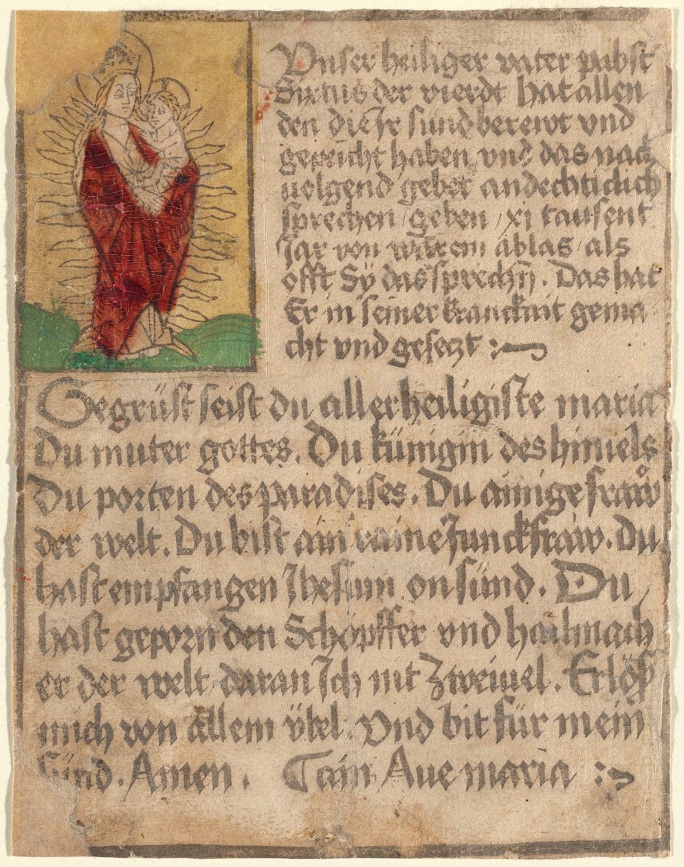 Madonna z Dzieciątkiem w chwale z odpustem i modlitwą autorstwa German 15th Century