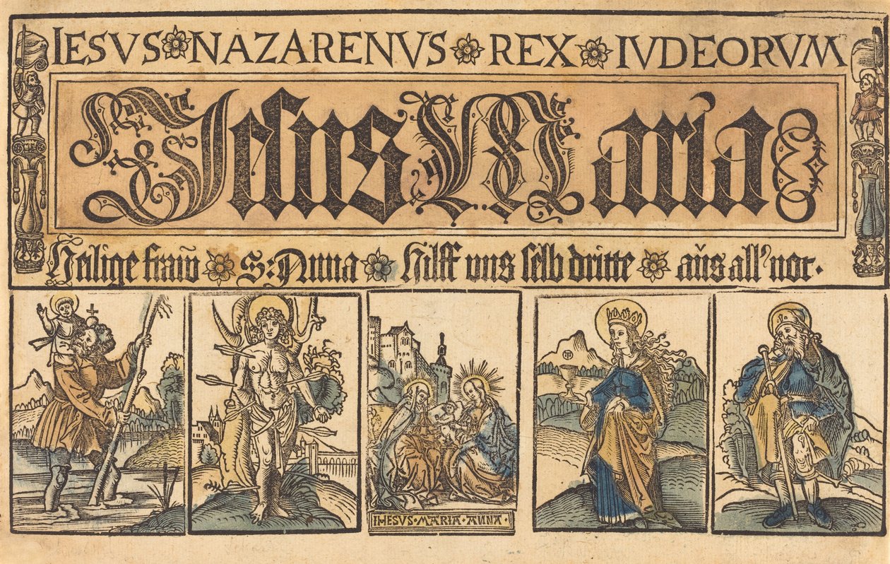 Święta Anna, Madonna z Dzieciątkiem i święci Krzysztof, Sebastian, Clara i Roche autorstwa German 15th Century