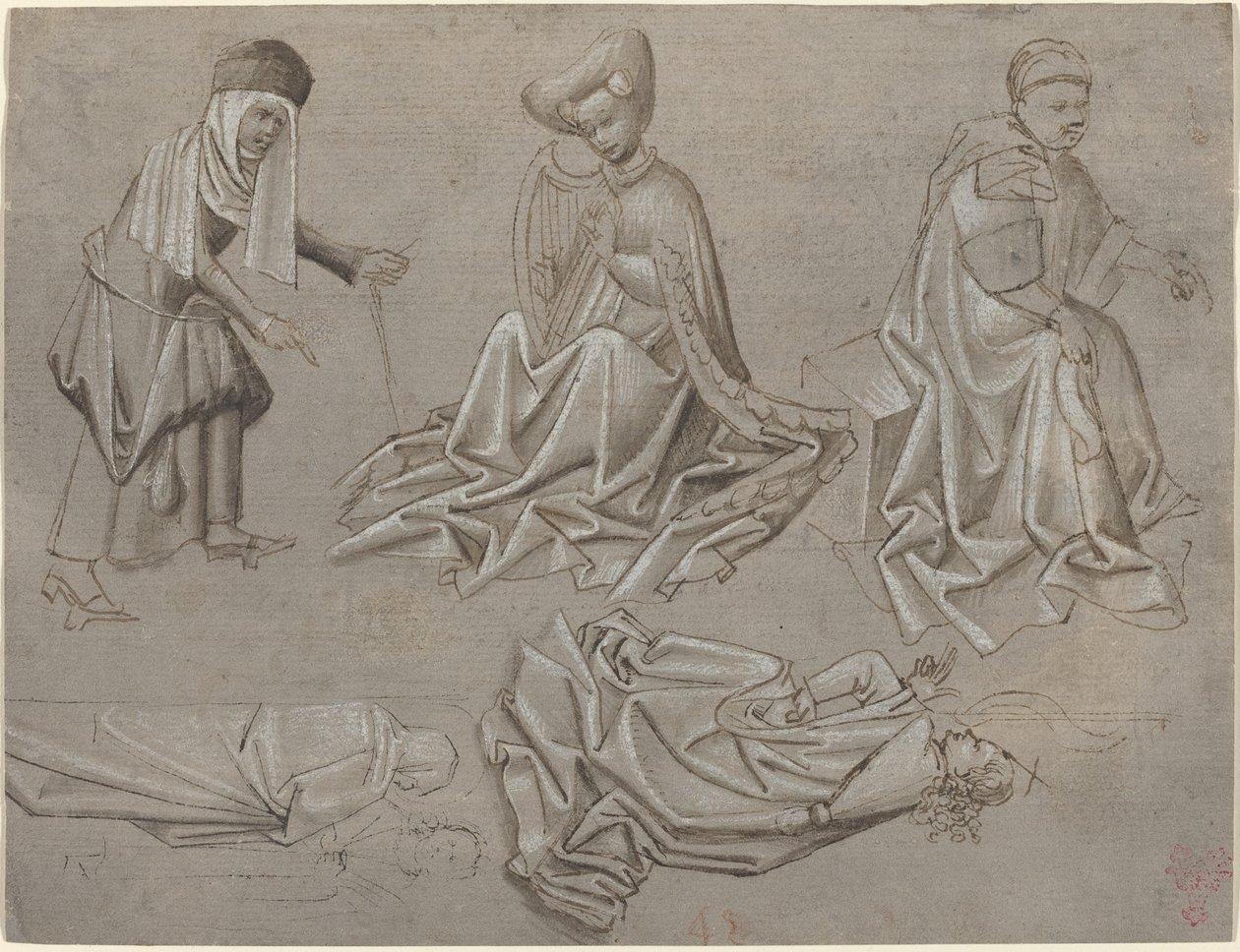 Studia dla Sześciu Figur (arkusz z księgi wzorcowej) [recto] autorstwa German 15th Century