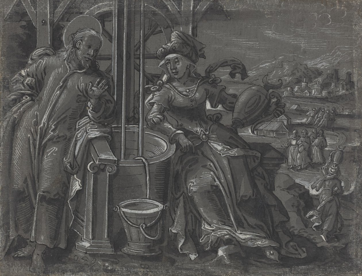 Chrystus i Kobieta z Samarii [verso] autorstwa German 16th Century