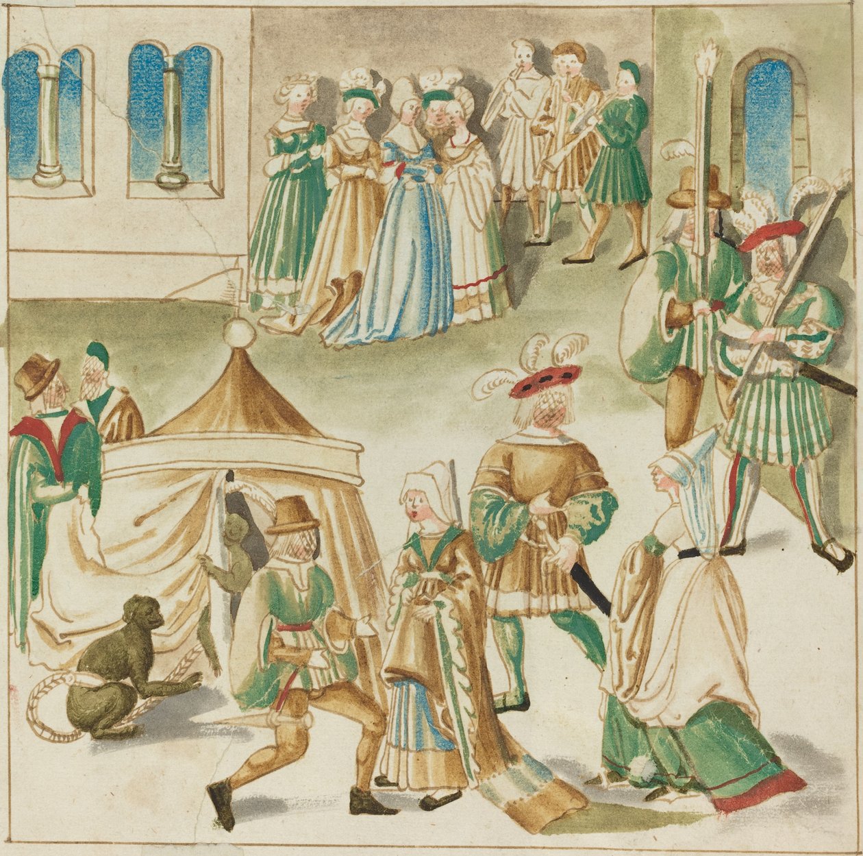 Dworskie zabawy z dwiema małpami autorstwa German 16th Century